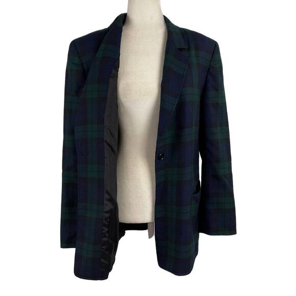 Brooks Brothers Tartan Plaid Green Black Watch Single Breasted Wool Blazer SZ 14 - Picture 12 of 16